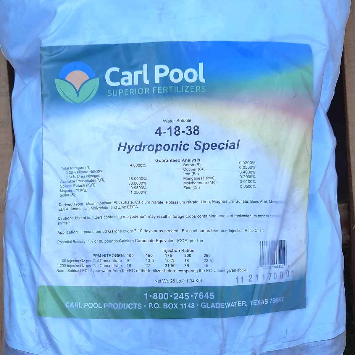 Carl Pool Hydroponic Special 4-18-38 Water Soluble Fertilizer